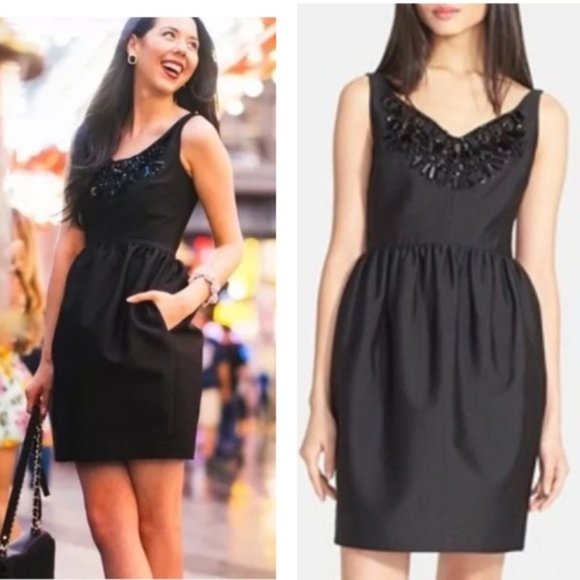 Kate Spade Black Cupcake Dress Embellished Neckline Size Small - Picture 3 of 16